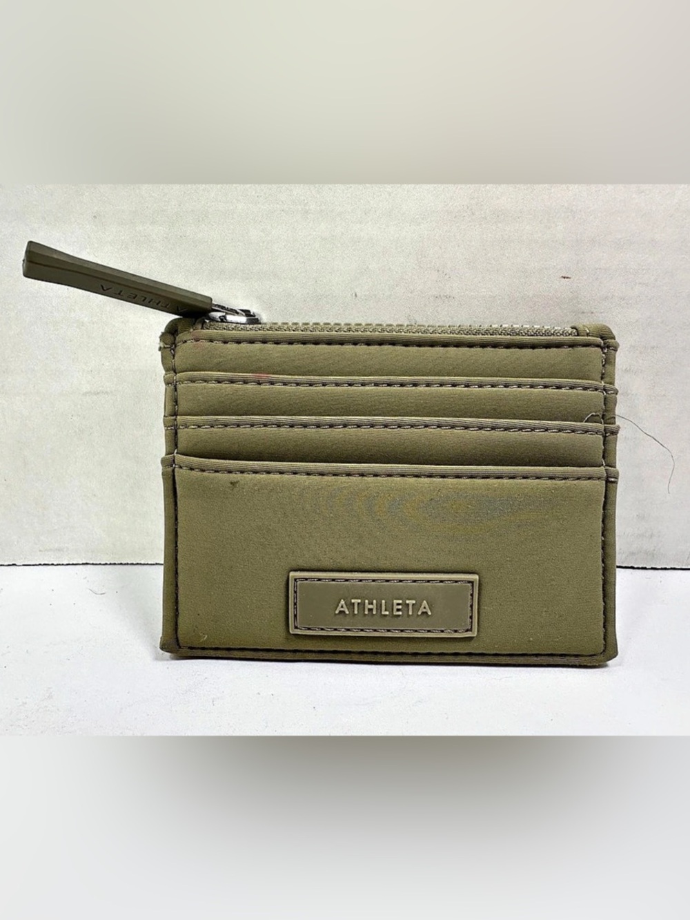 Athleta Wallet Womens One Size Green RFID Zip Top Card Holder Mini Pouch